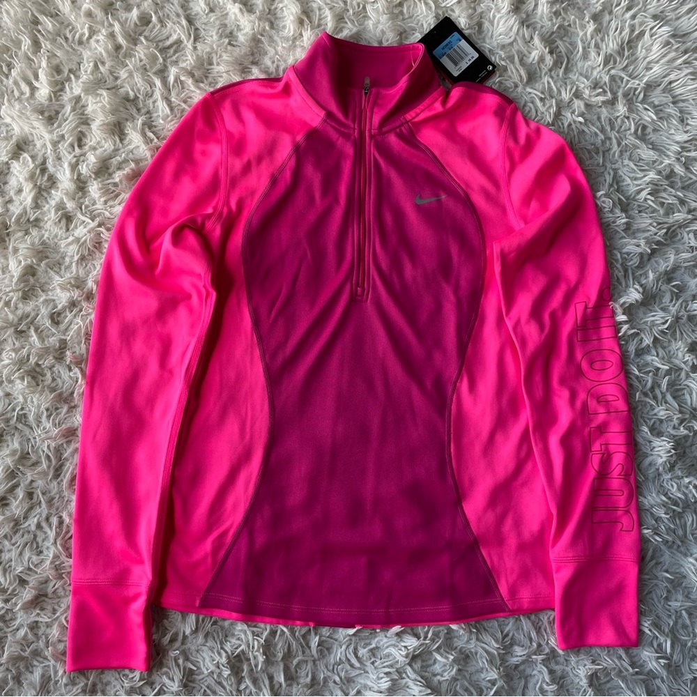 Nike Women's Pink Long Sleeve Dri Fit Athletic 1/4 Zip New with Tags Attached